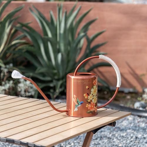 68oz Bronze Stainless Steel Watering Can, Hummingbird Pattern & 2 Sprayers
