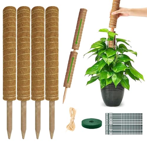 Moss Pole Monstera Plant Support: 4 Pack 16 inch Stackable Coco Coir - size: 4-pack