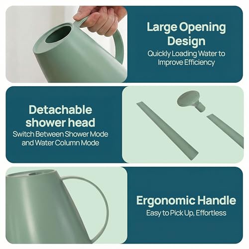 Modern 1.8 Liter Plastic Watering Can with Detachable Spout and Sprinkler Head, Designed for Controlled Pouring and Easy Handling, Light Green - color: Light Green