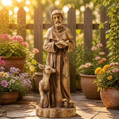 YOLENY 25" Saint Francis Statue with Bird Feeder, Outdoor Garden Decor - size: 25 Inch-Brown St Francis