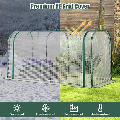 Happygrill Raised Garden Bed with Greenhouse Cover & Legs - color: White+Grey