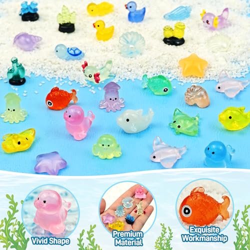 120 Pcs Luminous Mini Ocean Resin Animals Tiny Sea Figures Glow in the Dark