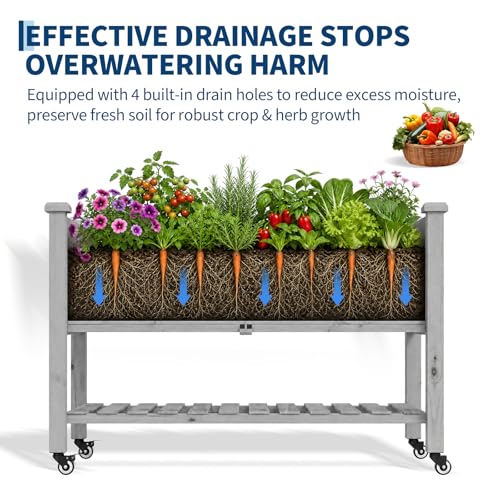Garvee 48x24x32 Raised Garden Bed w/Lockable Wheels