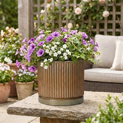 Ceramic Plant Pots, 10 Inch Planter with Tray, Retro Brown - color: Retro Brown, size: 10 Inch