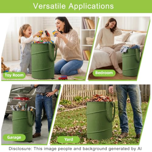 Collapsible Trash Can 13 Gallon, Pop Up Trash Can with Zipper Lid - size: 13 Gallons-With Lid