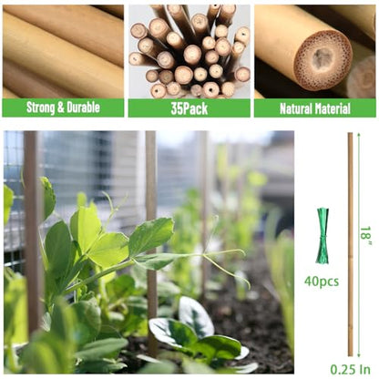 Plant Stakes 35Pcs 18 Inch,POLIUMB Premium Natural Bamboo Garden Stakes - size: 18Inches