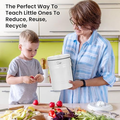 Chef's Star Countertop Compost Bin, Indoor Compost Bin, Small Composter, White, 0.8 Gallon, Metal - color: White