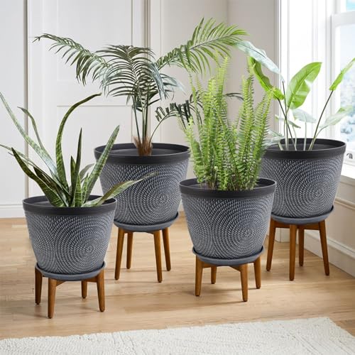 Quarut Large Planter Pot, Plastic Flower Pots with Drainage Hole & Saucer - color: Gray, size: 15 Inch