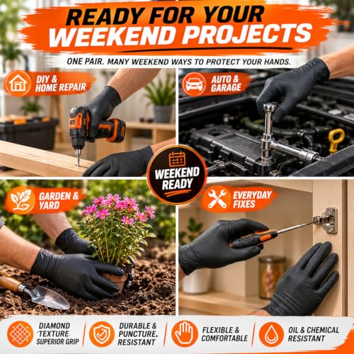 ANBOSON 10 Mil Heavy Duty Diamond Texture Nitrile Gloves, X-Large, 100 Ct - color: Black of 100, size: X-Large