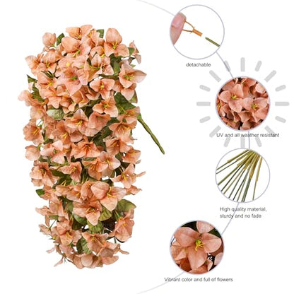 2 PCS Bougainvillea Artificial Hanging Flowers Plants for Outdoors, Brown - color: Brown