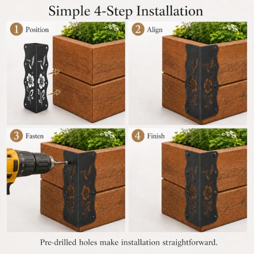 8 Pcs Decorative Raised Garden Bed Corner Brackets, Black