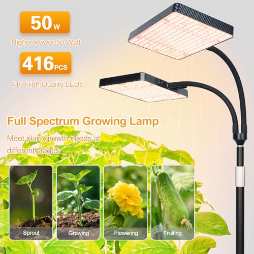 FECiDA High Output 76" Tall Floor Grow Light for Indoor Plants, Bonsai Tree - size: FloorLamp-2Head-50W-Timer