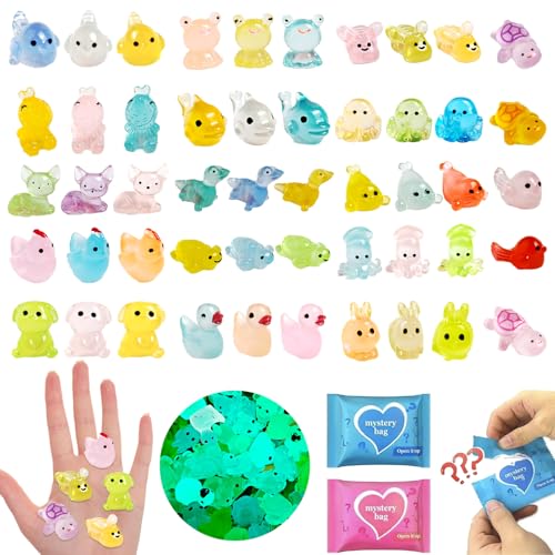 100 Pcs Blind Bags Mystery Mini Resin Animals Glow in the Dark Figurines, Mini Figures Mystery Bag for DIY Crafts, Fairy Garden Decor, Dollhouse Accessories, Party Favors, for Kids - color: Animal 100pcs
