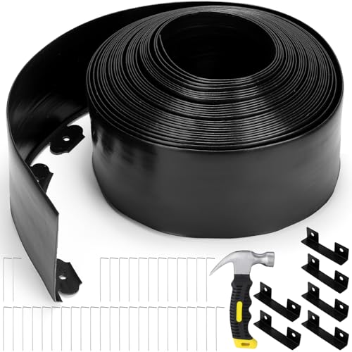 FoldTier 6 Inch Tall 66 ft Length Landscape Plastic Edging Kit with Hammer Spikes Plastic Garden Flower Bed Edging Landscape Border for Gardens Border Grass Yard Lawn (Black) - color: Black