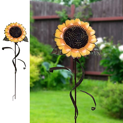 Flower Garden Stakes Metal Spring Yard Sign Decorative Sunflower Plant Stake Lawn Art Patio Decor Pathway Ornaments Indoor Outdoor Decoration (48" H) - color: 48"h