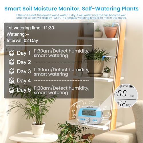 Sainlogic Smart Self-Watering System for 15 Potted Plants, Automatic Plant Waterer with Humidity Display, Deep Root Irrigation, IP64 Programmable Timer, for Vacation, Travel and Indoor Gardens