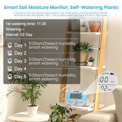 Sainlogic Smart Self-Watering System for 15 Potted Plants, Automatic Plant Waterer with Humidity Display, Deep Root Irrigation, IP64 Programmable Timer, for Vacation, Travel and Indoor Gardens