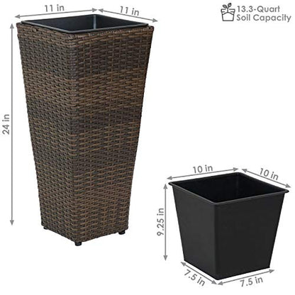 Sunnydaze 24" Square Tall Wicker Outdoor Planter, Brown, 8pk - color: Brown, size: 24 in