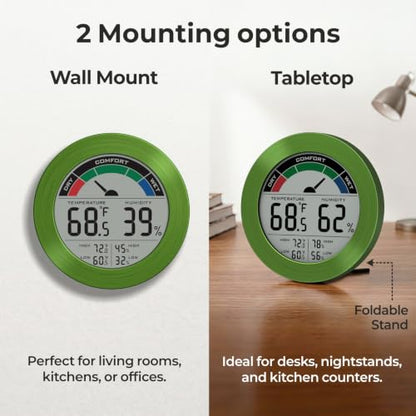 Digital Hygrometer Indoor Thermometer, Brushed Metal Frame, Green - color: Green Stainless