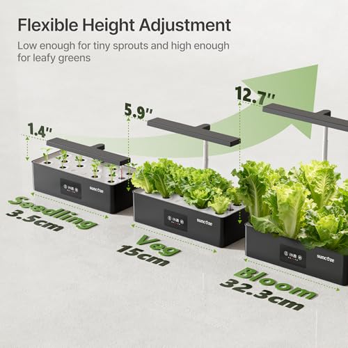 SUNCOZE Hydroponics Growing System Kit with 24W Dimmable LED Light, Black - color: Black