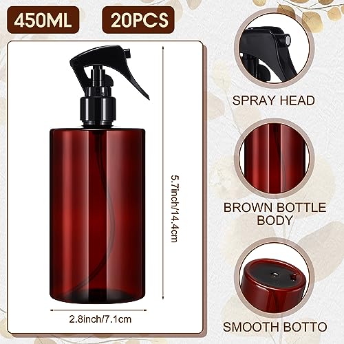Hsei 20 Pcs 16 oz Amber Spray Bottles, Refillable Plastic with Triggers