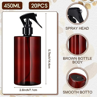 Hsei 20 Pcs 16 oz Amber Spray Bottles, Refillable Plastic with Triggers