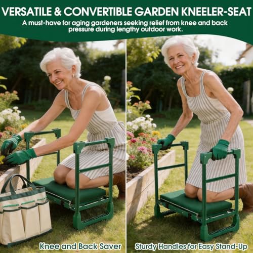 Garden Kneeler and Seat Heavy Duty 600LBS w/ Thicken Wide Soft Kneeling Pad - color: Green
