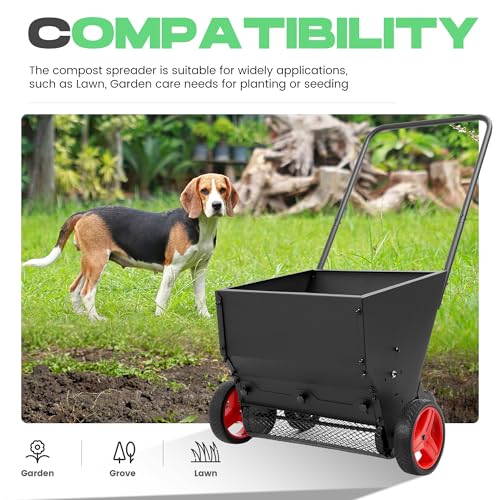 Lawn Drop Spreader W/Handle, 4 Wheels, Adjustable Rate Suitable for
