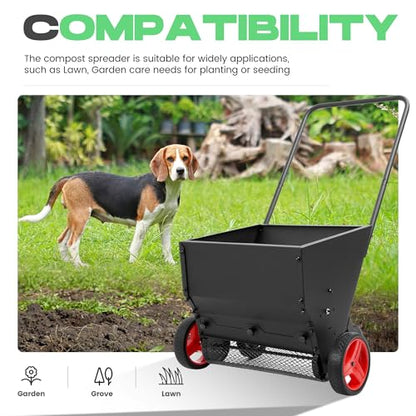 Lawn Drop Spreader W/Handle, 4 Wheels, Adjustable Rate Suitable for