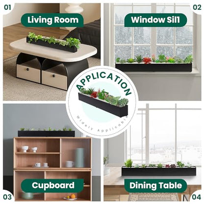 Trough Rectangle Planter 32 in Window Sill Planter Box - color: Black