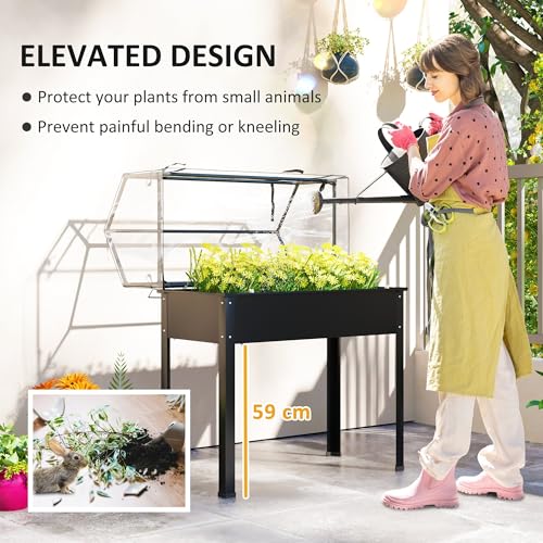 Outsunny Raised Garden Bed with Flip-Up Cover, 39.4"x18.9"x48.8", Black - color: Black