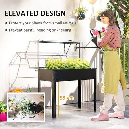 Outsunny Raised Garden Bed with Flip-Up Cover, 39.4"x18.9"x48.8", Black - color: Black