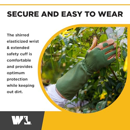 Wells Lamont Women's Leather Rose Pruning Gauntlet Gardening Gloves, Small - size: Small
