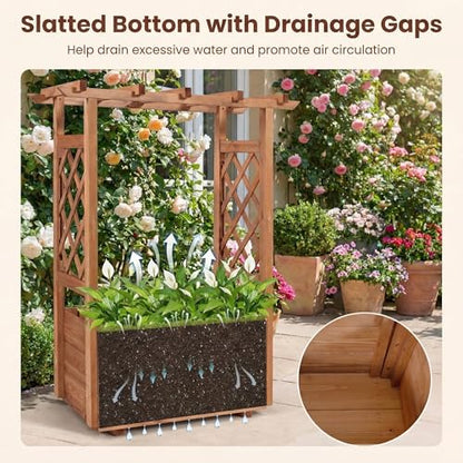 Happygrill Raised Garden Bed with Trellis & Hanging Roof - size: 31” x 16” x 41”