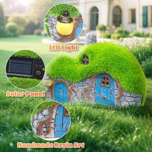Solar Garden Outdoor Fairy House Statue 10.05-In Lawn Yard Porch Ornament - color: Fairy House - new