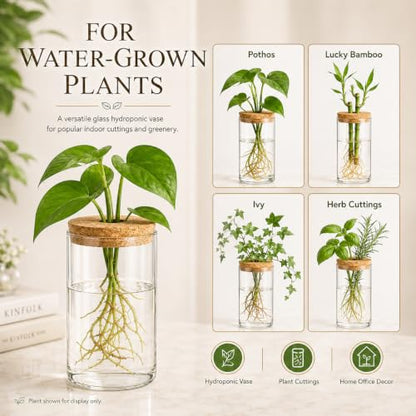 HOMSFOU Plant Propagation Stations, Glass Hydroponic Vase with Cork Lid