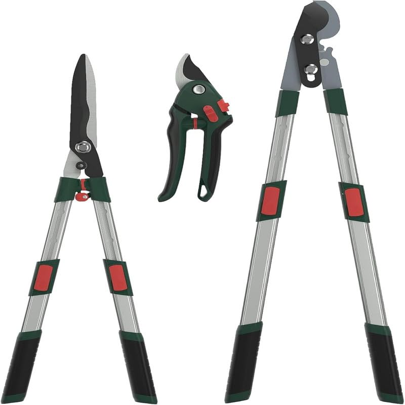 3-Piece Garden Pruning Tool Set, Includes Telescopic Lopper, Hedge Shears & Bypass Pruners for Branches, Hedges & Yard Work