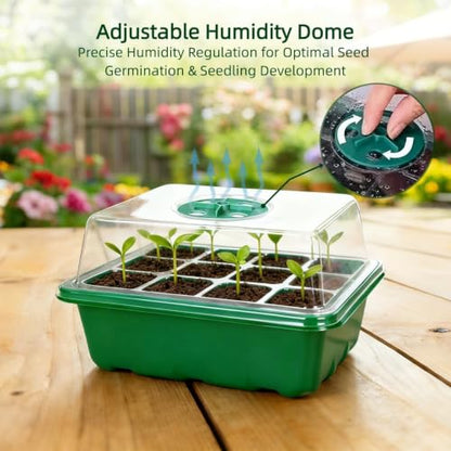 10 Pack Seed Starter Tray Seed Starter Kit (120 Cells Total Tray) with Humidity Adjustable Dome, for Seeds Growing Starting Plant Germination Trays, Mini Green House Germination Trays.