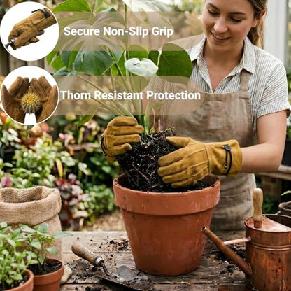 Leather Work Gardening Gloves for Men Women, Thorn-Proof Rose Pruning and Heavy-Duty Yard Work, Driving - size: Small (Pack of 1)