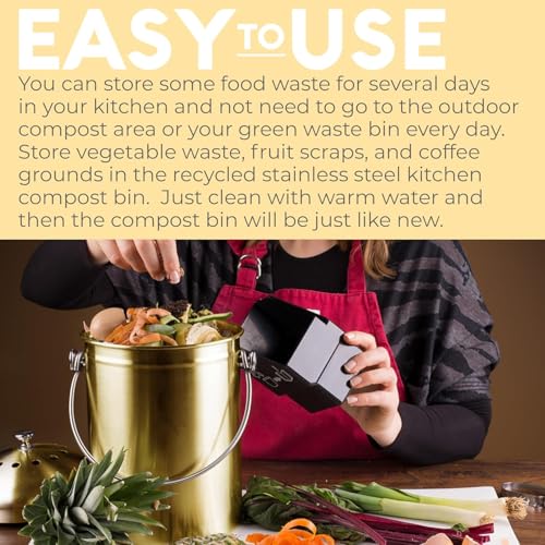 Epica Kitchen Compost Bin for Kitchen Countertops, 1.3 Galllon - Gold - color: Gold