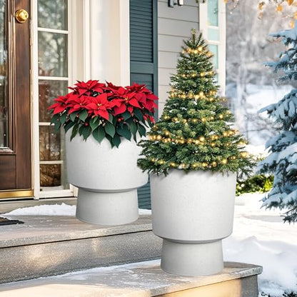 Autodaya 16.75" Urn-Style Planters Set of 2, White Terrazzo Pedestal - color: 16.8"h-white Terrazzo