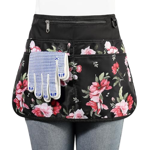 Bafelia Garden Apron for Women with 6 Pocket,Half Florist Apron - color: Peony