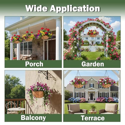 4 Pack 14 Inch Hanging Baskets for Plants Outdoor Metal Hanging Planter Basket with Coco Coir Liner Hanging Flower Baskets Hanging Flower Pots Holder for Garden, Patio(Earth) - size: 14 Inch, style: Country Rustic
