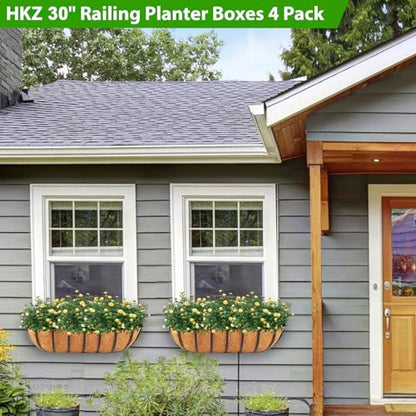 HKZ Deck Balcony Railing Planter Window Boxes - 4 Pack 30 Inch Planter Box, Balcony Planters Railing Hanging, Window Boxes Outdoor Fence Planters - size: 30 Inch