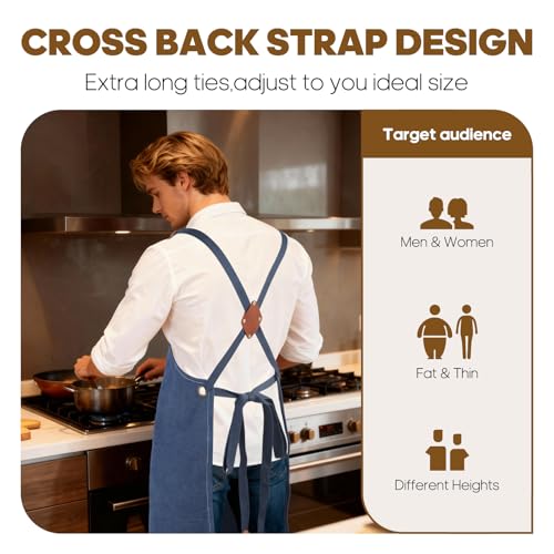 Aprons For Women Men With Large Pockets, Waterproof Cotton Chef Aprons For Cooking Server Grilling Bbq Kitchen - color: Dark Blue
