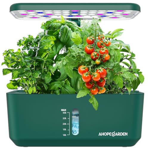 Ahopegarden Hydroponics Growing System: 10 Pods Indoor Herb Garden with LED - color: Green
