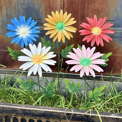 Metal Flowers for Outside, 5 Pack Decorative Garden Stakes - color: Colour-555