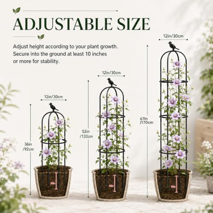 FOLLOOK Garden Obelisk Trellis for Climbing Plants Outdoor, 2 Pack - color: 67"-Black-2PK