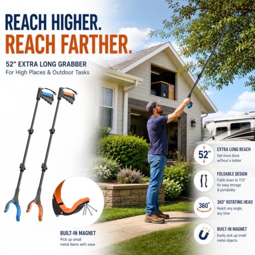 52 Inch Extra Long Grabber Reacher Tool, 2 Pack for Seniors - size: Foldable 52" (2-Pack)