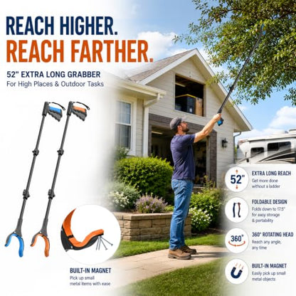 52 Inch Extra Long Grabber Reacher Tool, 2 Pack for Seniors - size: Foldable 52" (2-Pack)